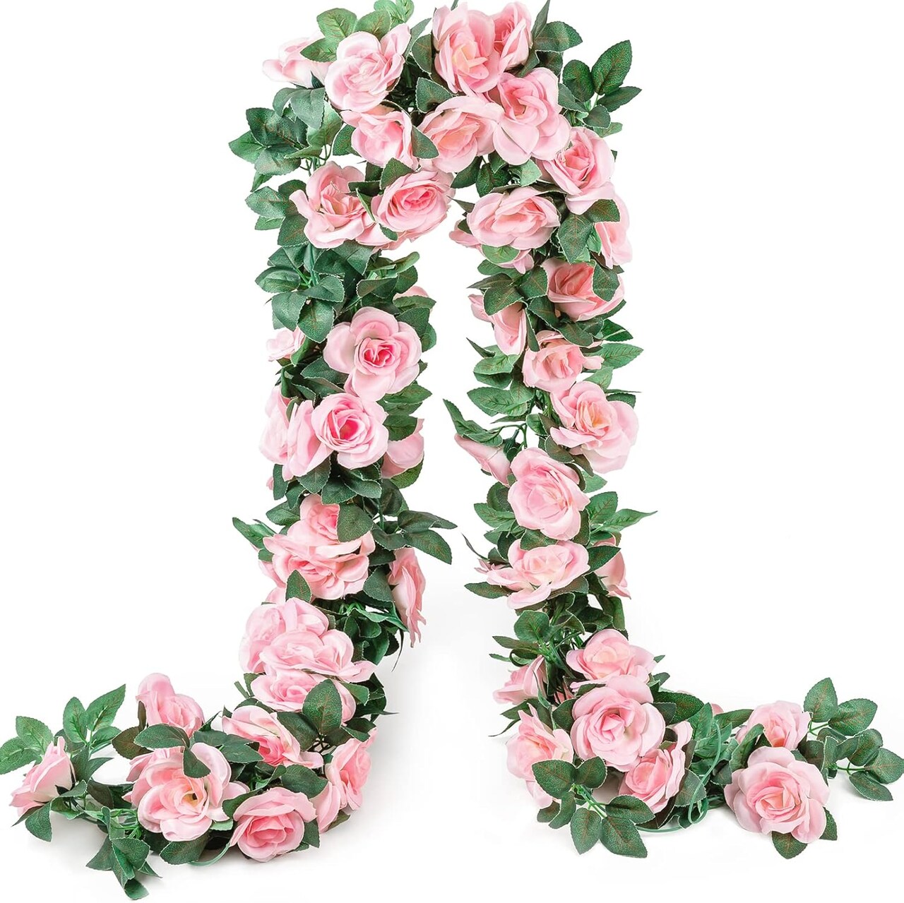 2 Pack 16 ft Spring Pink Rose Garland – Artificial Floral Vine for Wedding, Valentine’s, Mother’s Day, Home, Garden, Table & Party Decor